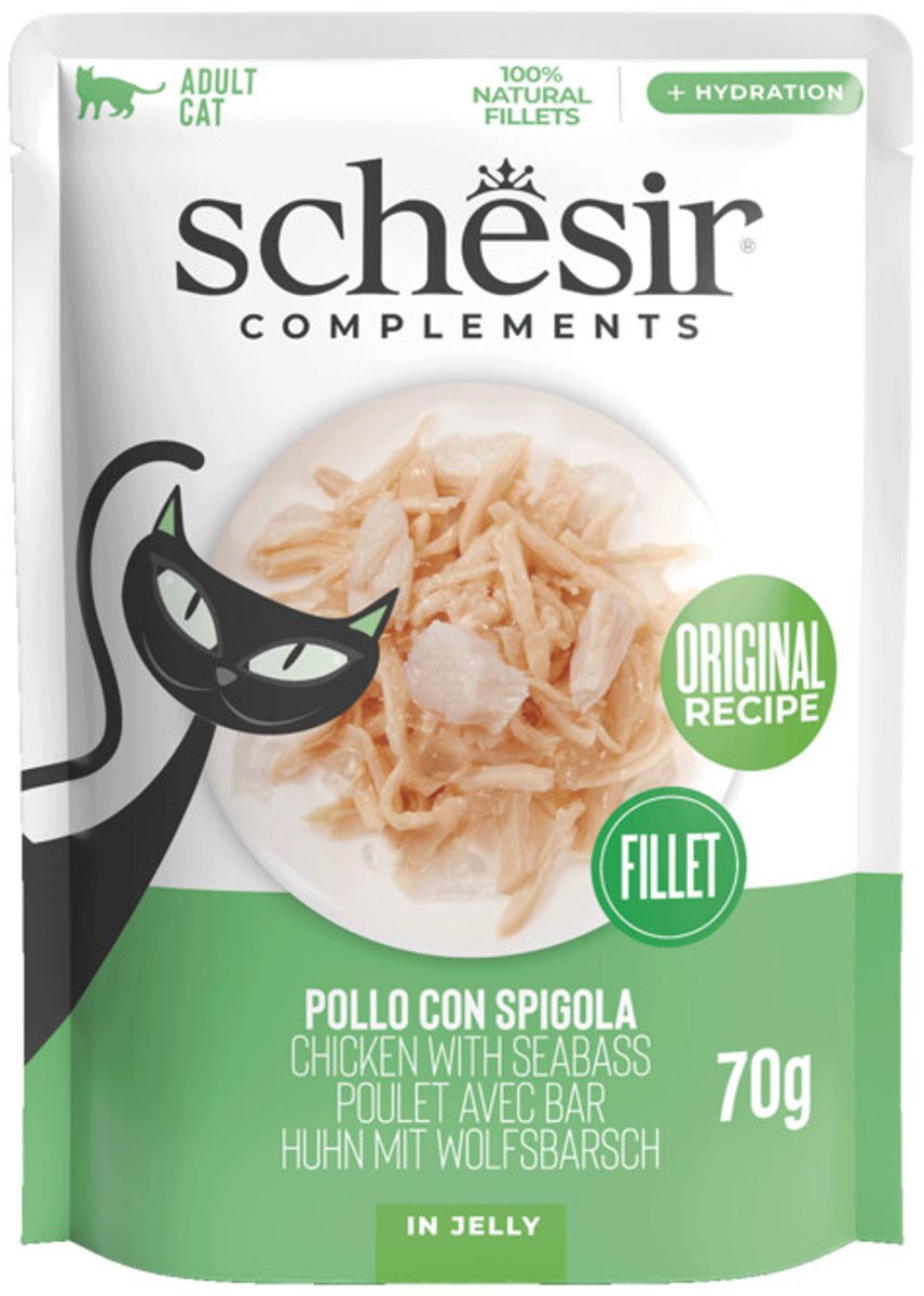 Schesir Schesir Complementary Kattenvoer Kip & Zeebaars in Gelei - 12 x 70 gr - Voordeelverpakking