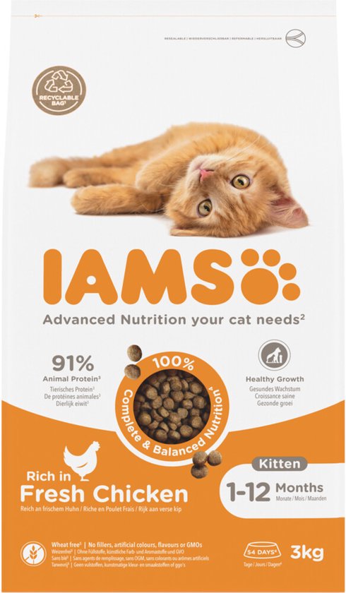 IAMS Kat Kitten/Junior Kip - 3 x 3 kg - Voordeelverpakking