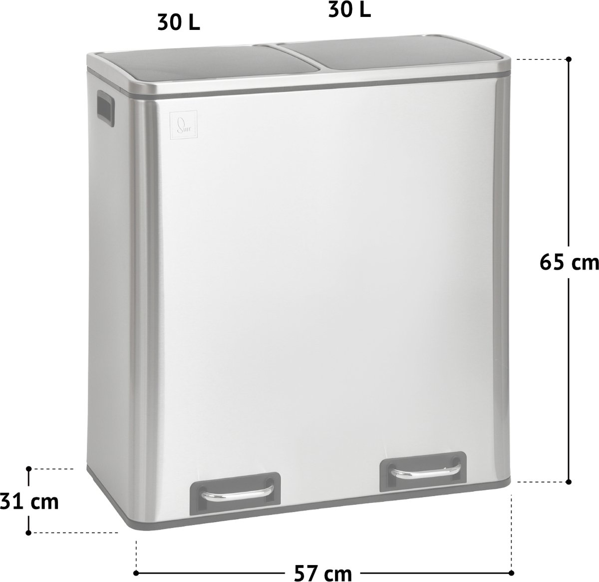 SVITA TM3X18 Pedal Bin 54 Litre Waste Bin Design Silver Waste Separation Trash Basket Kitchen Ordinance Separation System (White