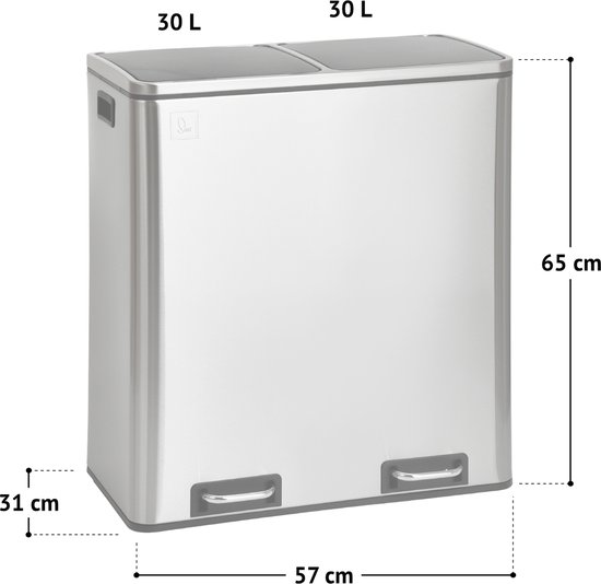 Prullenbak Bayt - Prullenbak 60 litres - Poubelle à pédale 60 litres - Prullenbak de
