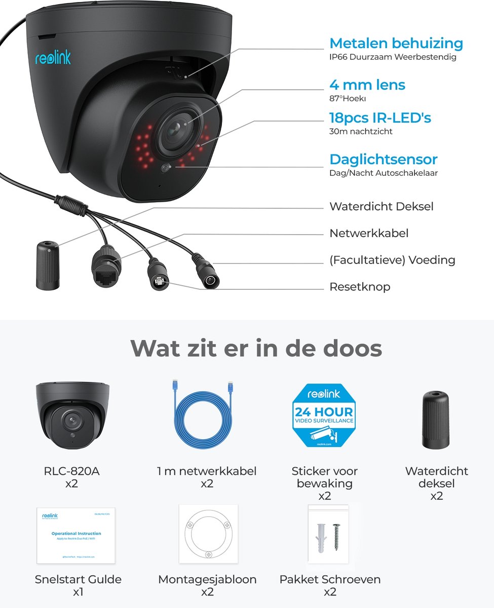 Reolink 5MP PoE IP-camera met Persoons-, Voertuig- en Dierdetectie, Power over Ethernet met 30 meter Nachzicht, Audio-opname, Ingebouwde Microfoon - RLC-520A – foto 4