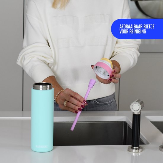 Bouteille d'eau isotherme Kambukka Lagoon 600 ml - Fluo Fantasy avec paille intégrée - Rouge fluo