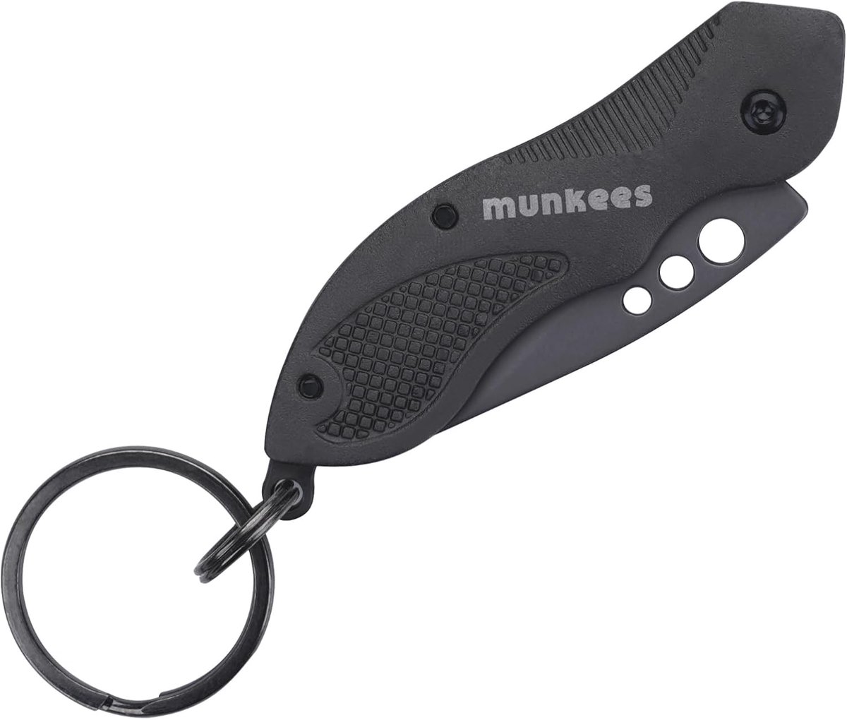 Munkees Opvouwbaar Zakmes sleutelhanger, roestvrij staal, antraciet 10,4 Cm