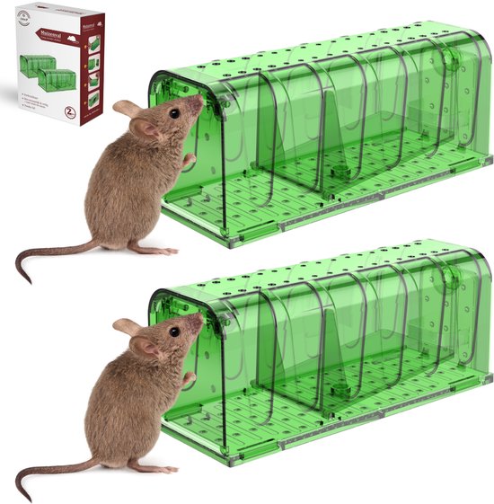 ZnaP® Diervriendelijke Muizenval – 2 Stuks – Transparante Humane Vangkooi – Levende Muizenvanger – Voor Binnen & Buiten – Herbruikbaar Alternatief voor Muizengif