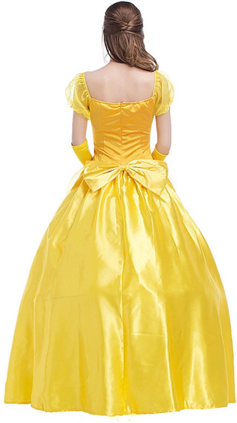 Joya Kids Belle Déguisement Adultes | Robe de princesse jaune avec tulle et Fleurs | Comprend des Gants et un nœud amovible | Déguisement de carnaval et d'Halloween | Robe de princesse pour femme | Costume Adultes | Taille XL