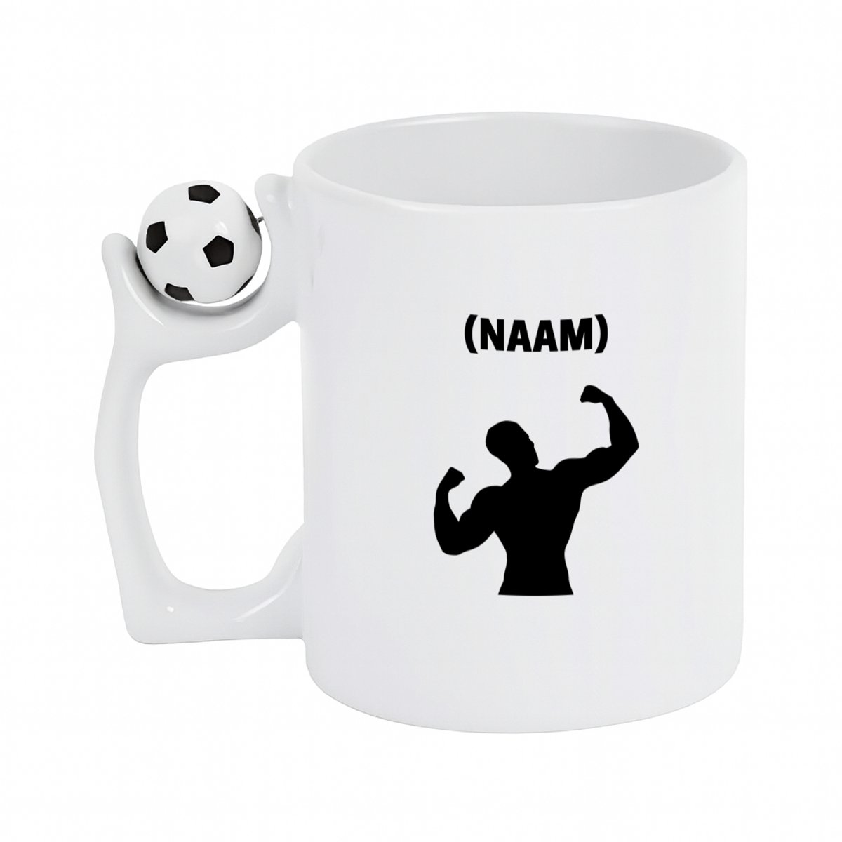 Hacebo® - Fitness met eigen naam koffiebeker met voetbal wit - Fitness - Sporter - thee mok - koffie beker - Sportschool - koffiemok - 330 ML