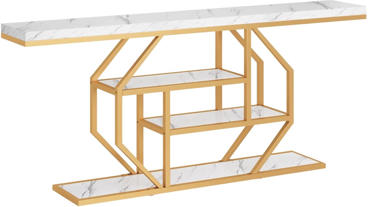 Happiq Moderne Haltafel Vexa - Goud - Wandtafel - Consoletafel - 30x180x90 cm - Voor Gang en Woonkamer