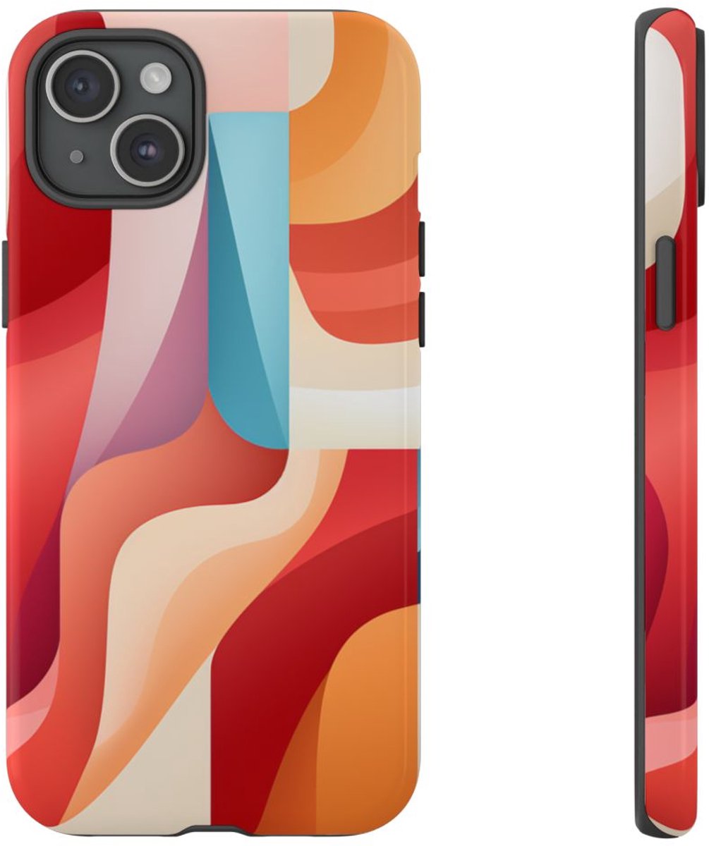 Abstracte Kleurrijke Gebogen Vormen – Telefoonhoesje Geschikt voor iPhone 15 Plus
