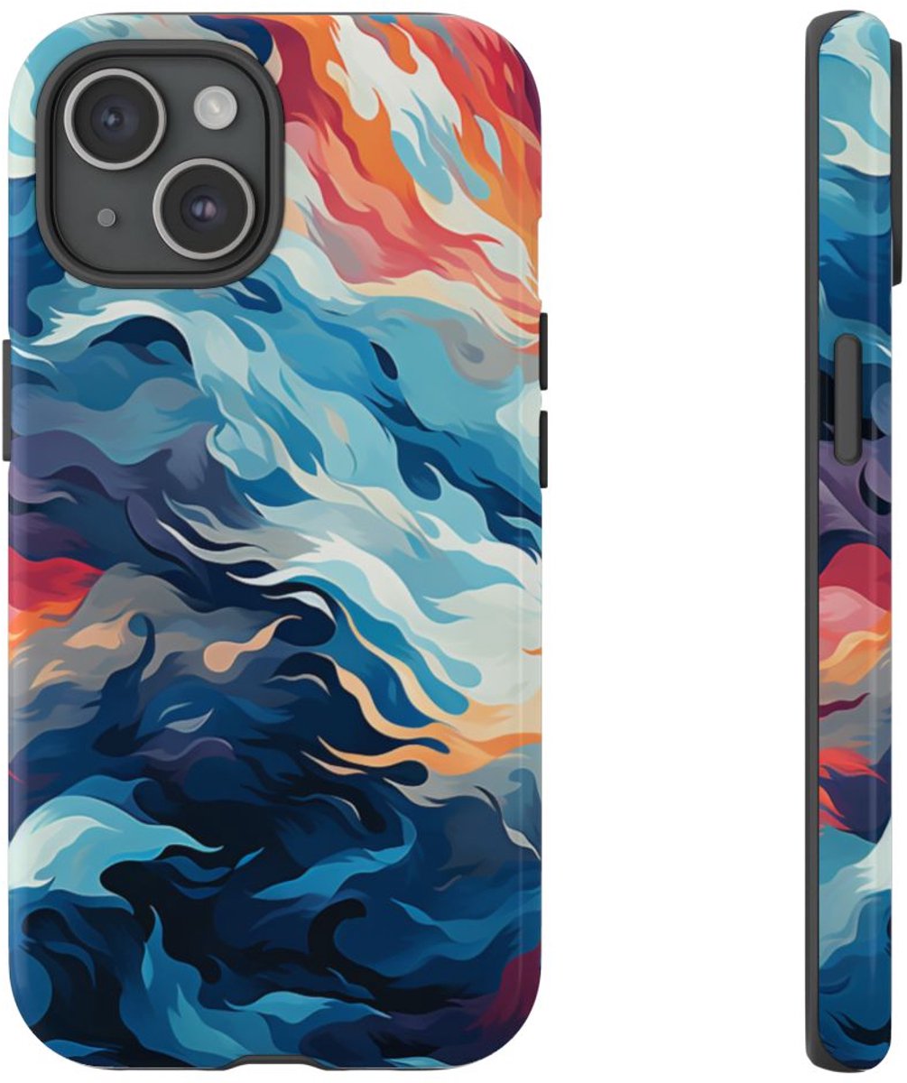 Abstracte Oceaangolven met Vurige Kleuren – Telefoonhoesje Geschikt voor iPhone 15