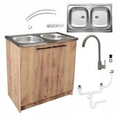 STAMAR - Meuble de cuisine 80x50 évier 2 compartiments robinet haut siphon - doré