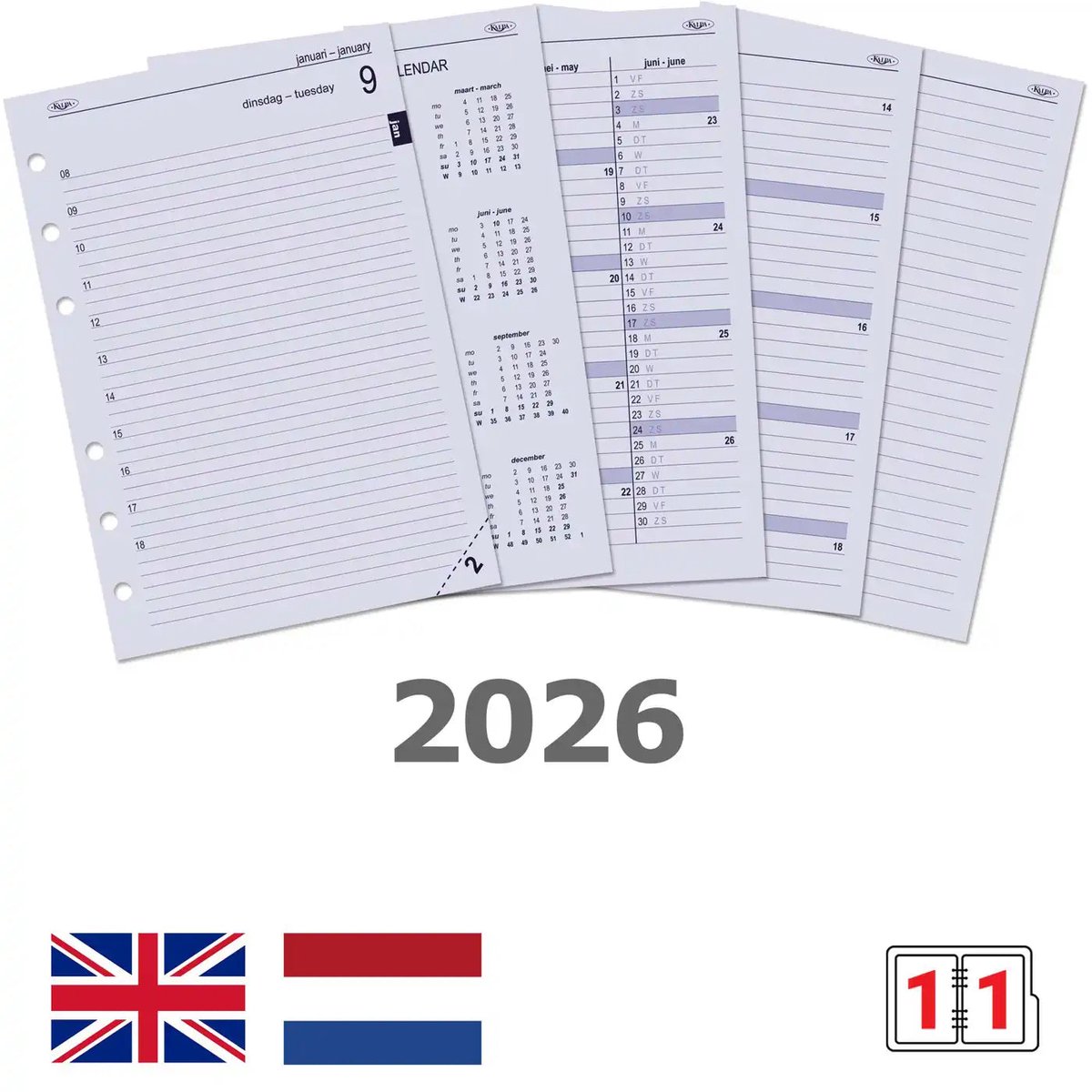 Kalpa 6201-26 210 x 144 mm A5 Planner Vulling 2026 NL EN