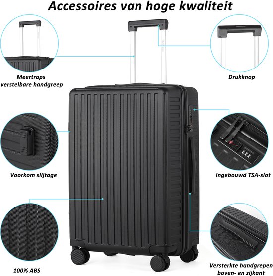 TAN.TOMI Reiskoffer groot 76x49x30 - 100L - Spinner wielen - Lichtgewicht - TSA Slot -zwart