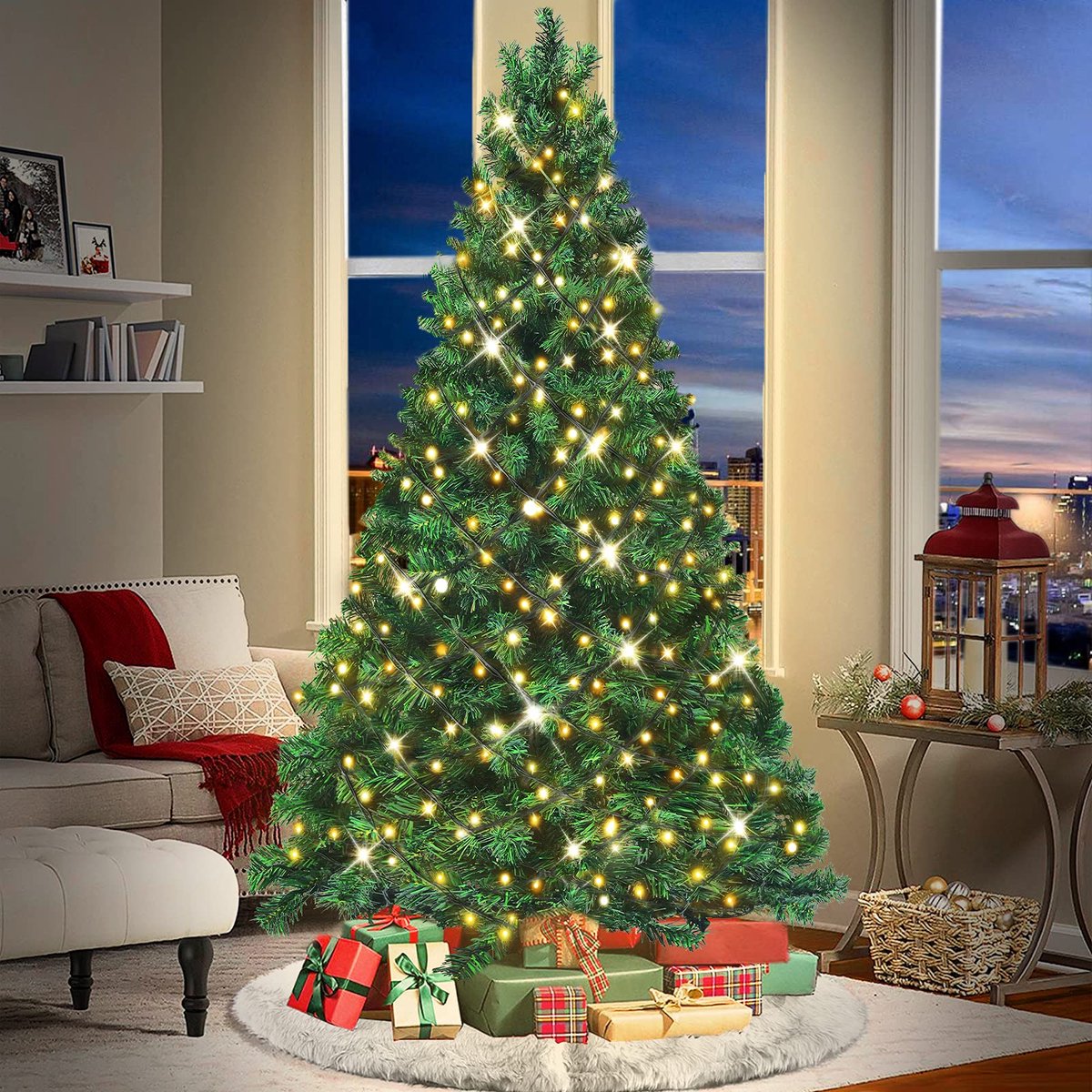 180cm Kunstkerstboom Met Warm Witte Led-Verlichting Inclusief Metalen Standaard En Punten, Pvc-Kerstboom Voor Kerstversiering, Herbruikbaar (Groen Pvc + Led) – foto 3