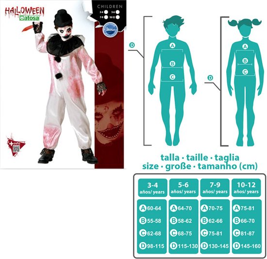 Atosa Horror Clown verkleed kostuum Pierrot - zwart/wit - voor kinderen - mime speler 128