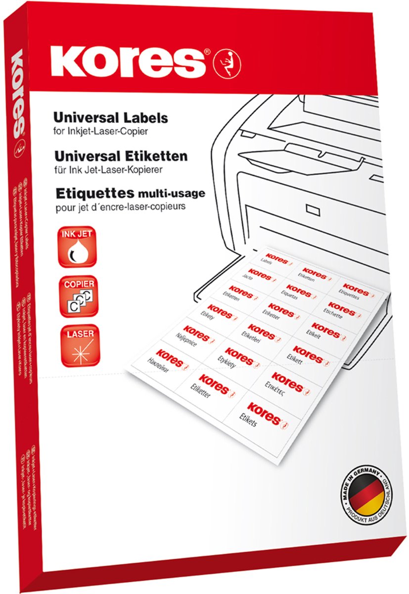 Etiket Kores ILK 52,5x29,7mm recht, doos a 100 vel 40 Etiketten per vel