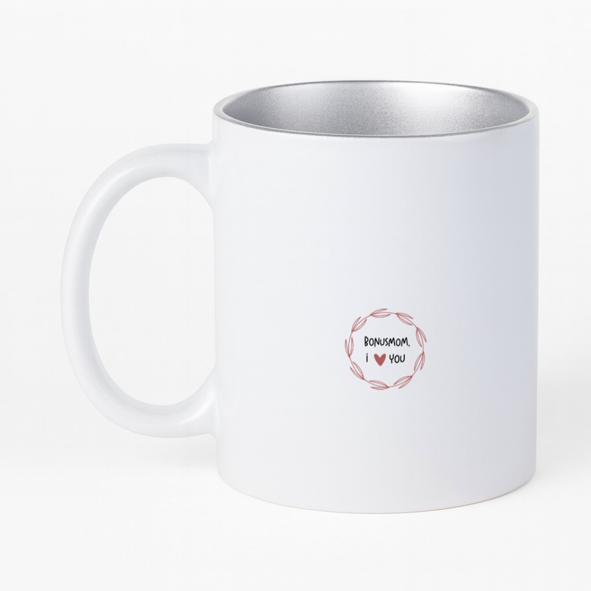 Hacebo® - bonusmom I love you koffiebeker met zilver kleurige binnenkant - de liefste bonusmoeder - thee mok - koffie beker - Moeder cadeautjes - moederdag - verjaardagscadeau - verjaardag - cadeau - geschenk - kado - koffiemok - 330 ML