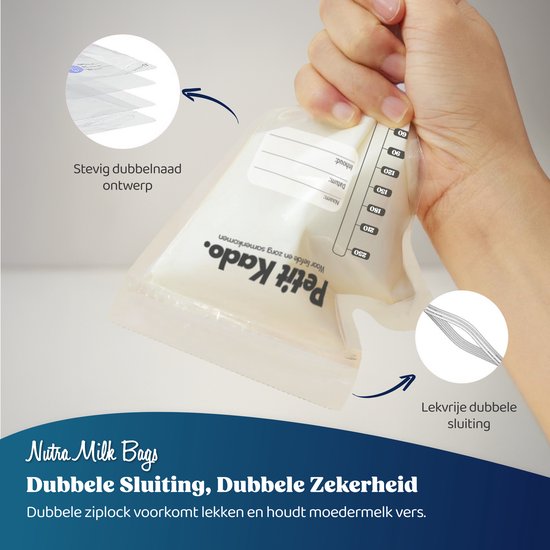 Petit Kado Nutra Milk Bags - Moedermelk Bewaarzakjes - 60 stuks, 250 ml, Temperatuur- Indicator, Lekvrij & BPA-vrij, Dubbele Sluiting, Schenktuit van Merkloos — afbeelding 5
