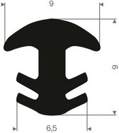 Rubbermagazijn - Volrubber T-profiel - Afmeting = 9x9mm - Lengte 10 meter - Rubber afwerkrand - Afdichtings profiel - Rubber stootrand