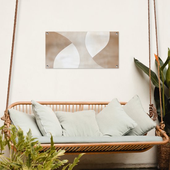 Tuinposter 80x40 cm - Tuindecoratie Bruin - Japandi - Abstract - Poster voor in de tuin - Buiten decoratie - Schutting tuinschilderij - Tuindoek muurdecoratie - Wanddecoratie balkondoek