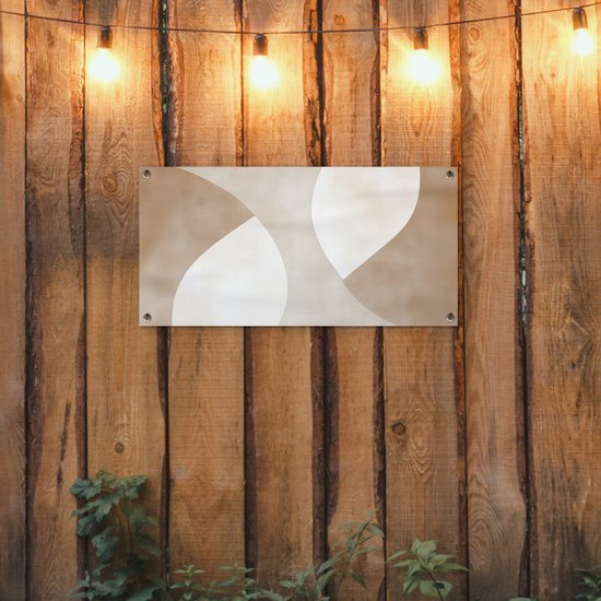 Tuinposter 80x40 cm - Tuindecoratie Bruin - Japandi - Abstract - Poster voor in de tuin - Buiten decoratie - Schutting tuinschilderij - Tuindoek muurdecoratie - Wanddecoratie balkondoek