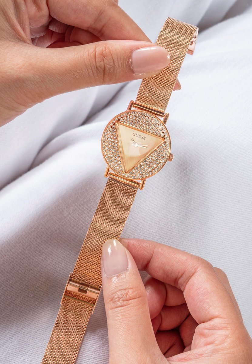 Guess Mini Iconic Kwarts Analoog Horloge Rosegold Case: 100% Recycled Steel | Armband: 100% Mesh 30 mm GW0671L3