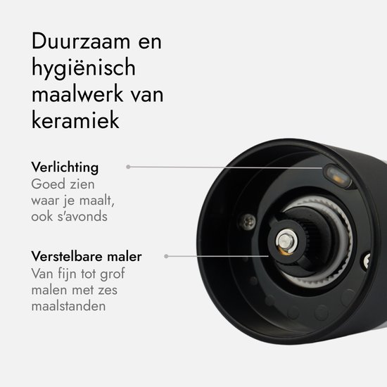 Salière et poivrière électrique GOV - Acier inoxydable régulier - Rechargeable - Édition noire - Zwart - Moulin à poivre - Cadeau - Acier inoxydable