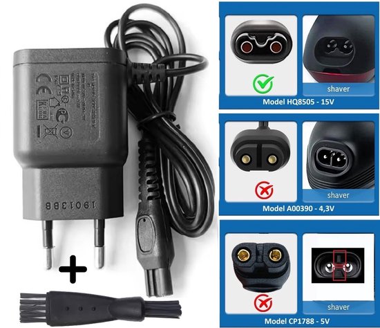 Chargeur de remplacement pour Philips HQ8505 - 15 V 4W - Câble de 1 mètre - Convient aux Rasoirs électriques pour hommes , tondeuses et OneBlade Philips - Suspense mondiale