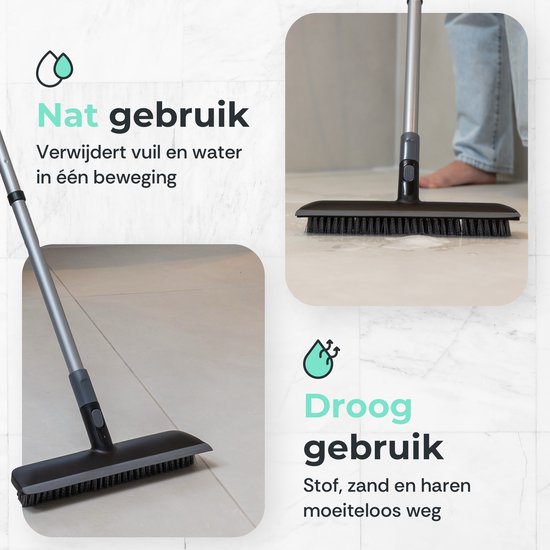 2 stuks vloerschrobborstel, 1,2 m, 2-in-1 wasborstel met trekker