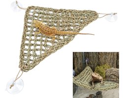 Hamac pour lézards - Tapis de repos pour reptiles - Triangulaire 32 x 32 x 42 cm - Décoration pour terrarium - Hamac à ventouses - Convient aux caméléons, lézards, geckos, serpents et tortues - Grijs