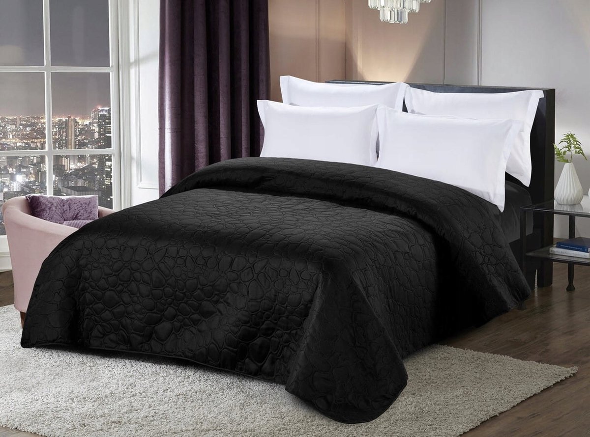 Dubbelzijdige Gekantelde Sprei 170x210 cm - Zwart