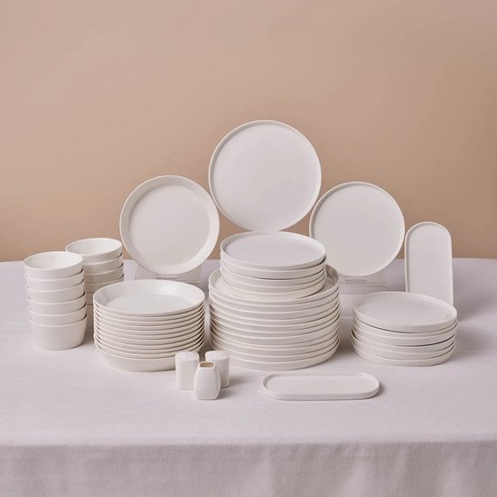 Service de table Karaca Stream Bone Bomo 53 pièces – 12 personnes – Porcelaine Bone China – Service blanc de luxe