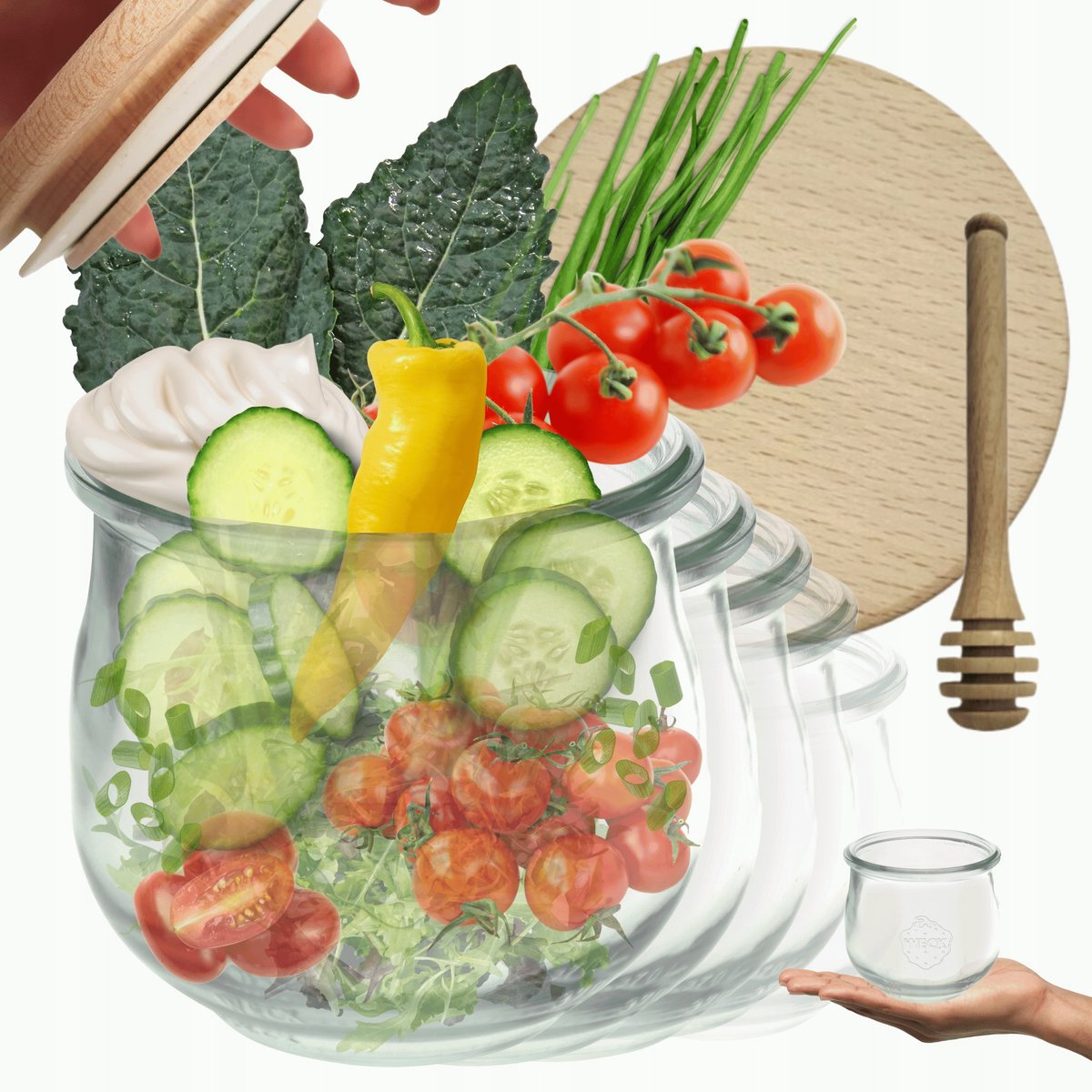 Weck Glazen Potten 370ml met Houten Deksel & Lepel - 6 Stuks