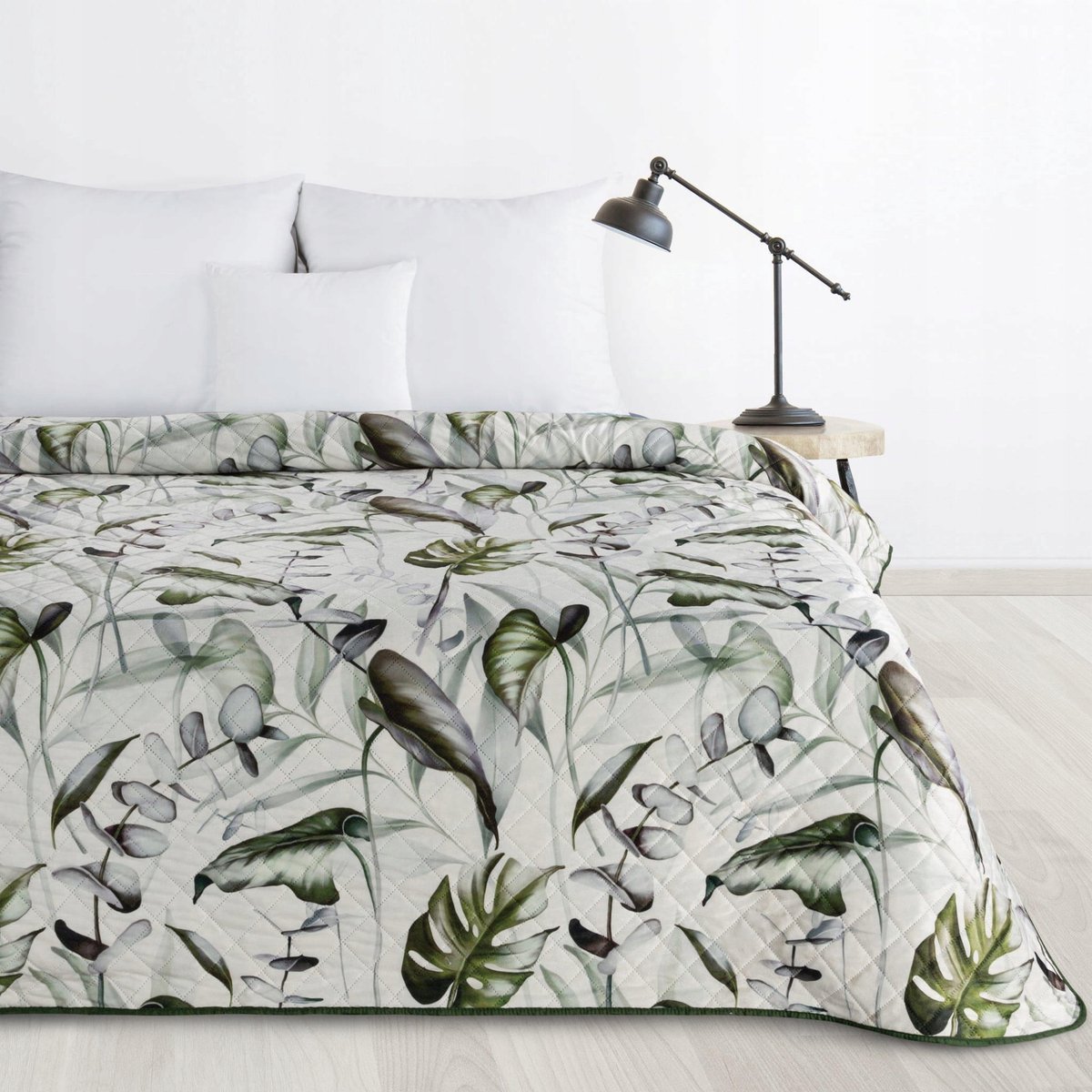 ELLEN Pluche Sprei 220x240 cm Wit/Olijfgroen - Gestikt