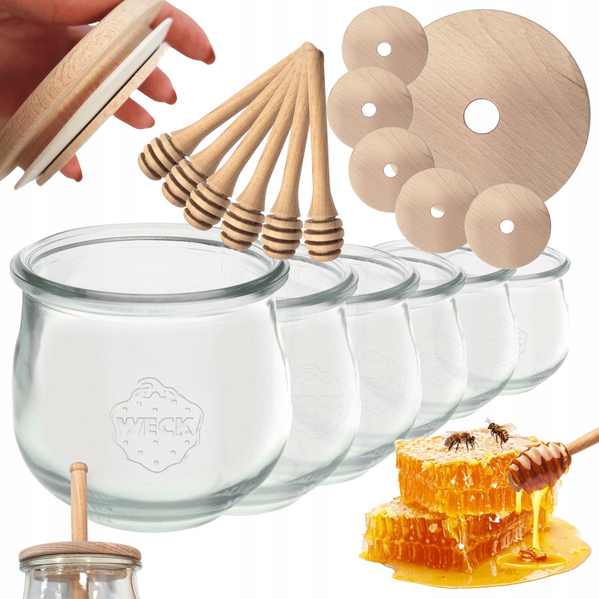 WECK Glazen Mielpotten met Lepel - 370ml - Set van 6