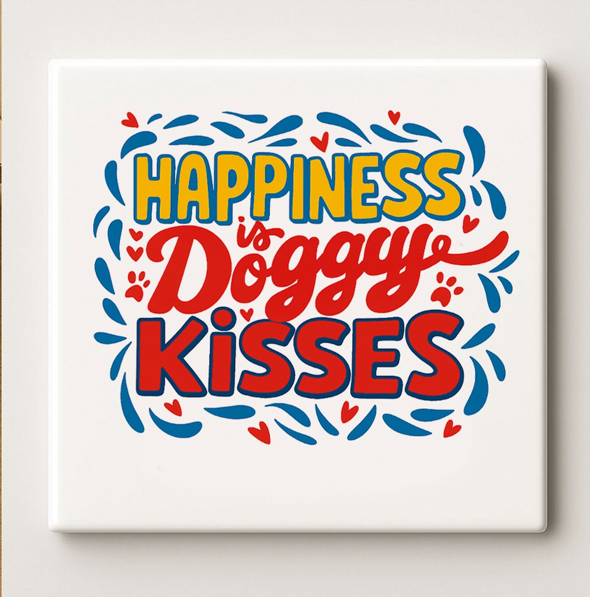 “Happiness Is Doggy Kisses” Tegel – Schattige Hondenliefhebber Spreuk Keramische Tegel 15×