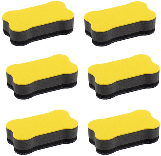 6-stuks Universele magnetische whiteboardwisser - Whiteboardreiniger met droog uitwisbare werking - Magnetische whiteboardwisser voor kantoren en klaslokalen - Botvorm - Wis vlekken en handschriften - Geschikt voor scholen en kantoren - Geel
