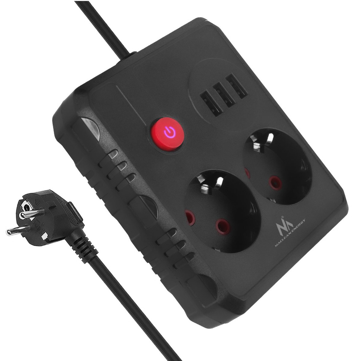 Maclean MCE388 B - Stekkerdoos - 2 stopcontacten + 3xUSB - 110-240V AC 50/60Hz - 2,1A max 2500W - 3 m - Zwart