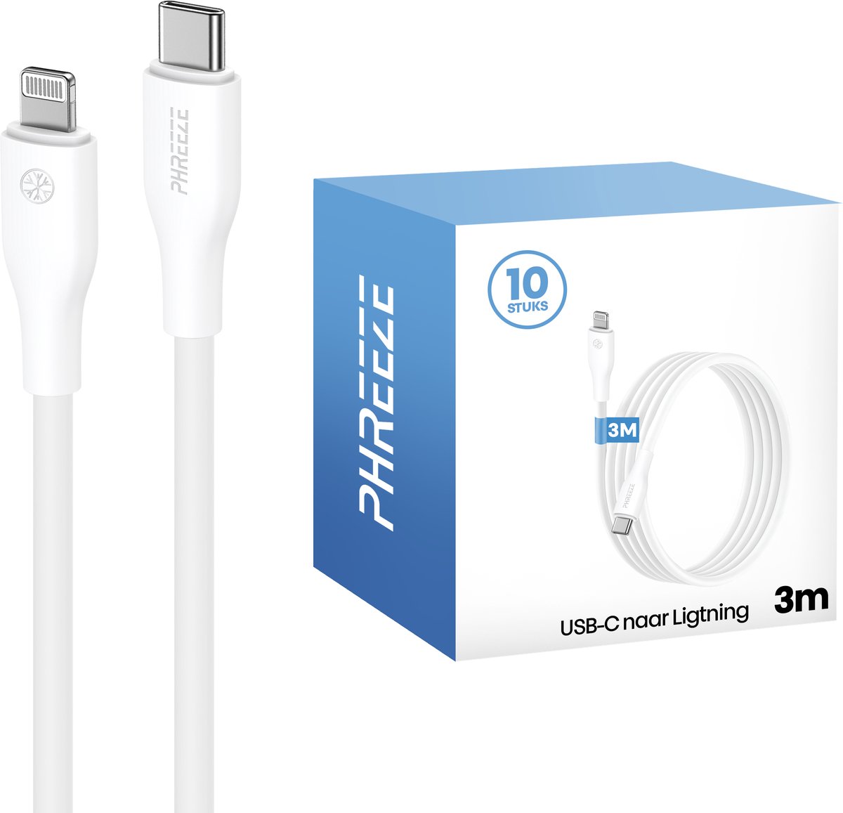 Voordeelpak geschikt voor iPhone snellader kabels - 3 meter - 10 pack - Wit