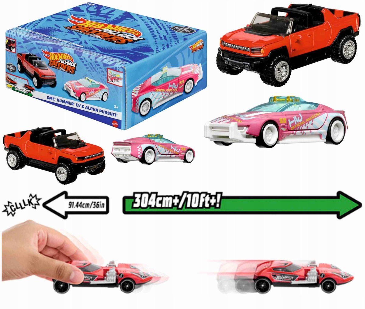 Hot Wheels Pull-Back Speeders Set 2 Auto's 1:43 meter Pull-Back Motor