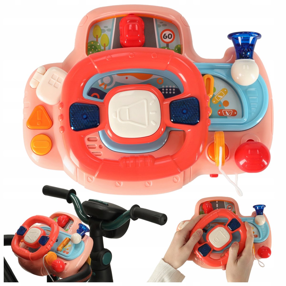 Interactieve Roze Kinderstuur - Educatief Speelgoed met Geluid & Licht