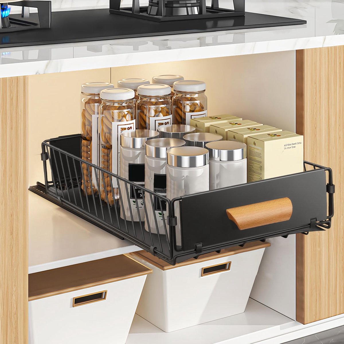 Ibenzoa® Uitschuifbare lade-organizer voor keuken zonder boren met stille glijders