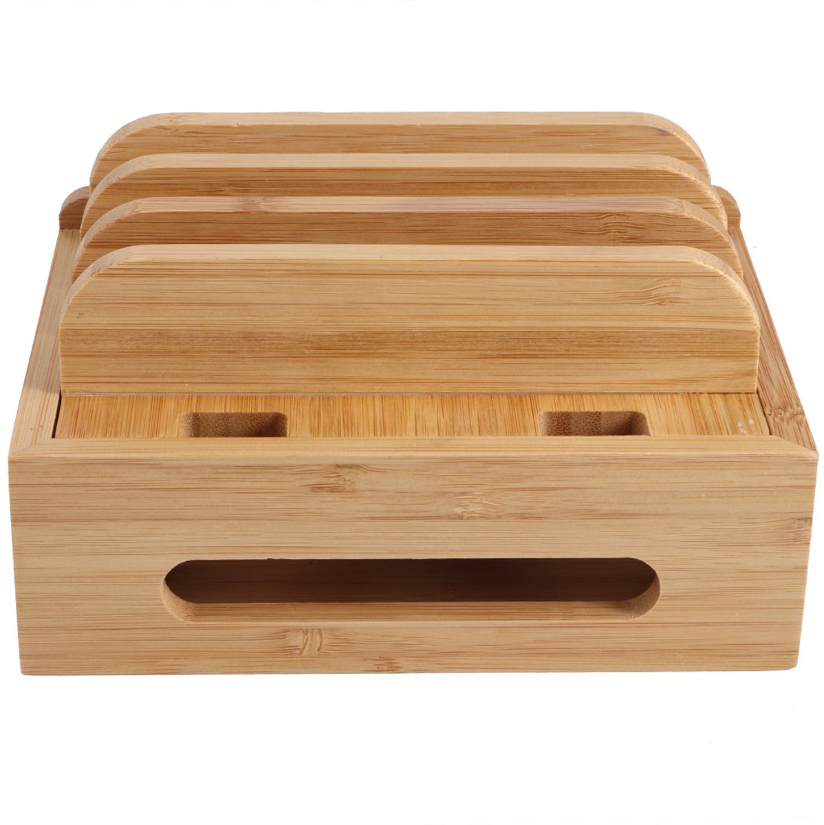 longziming -Bamboe Oplaadstation voor Meerdere Apparaten – Telefoon en Tablet Docking Station met Kabel Organizer – Duurzaam Houten Oplaadhouder voor Bureau, Thuis en Kantoor – Netjes en Stijlvol Ontwerp