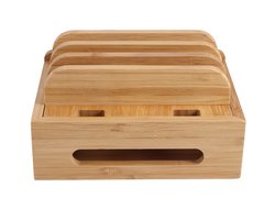 longziming -Bamboe Oplaadstation voor Meerdere Apparaten – Telefoon en Tablet Docking Station met Kabel Organizer – Duurzaam Houten Oplaadhouder voor Bureau, Thuis en Kantoor – Netjes en Stijlvol Ontwerp