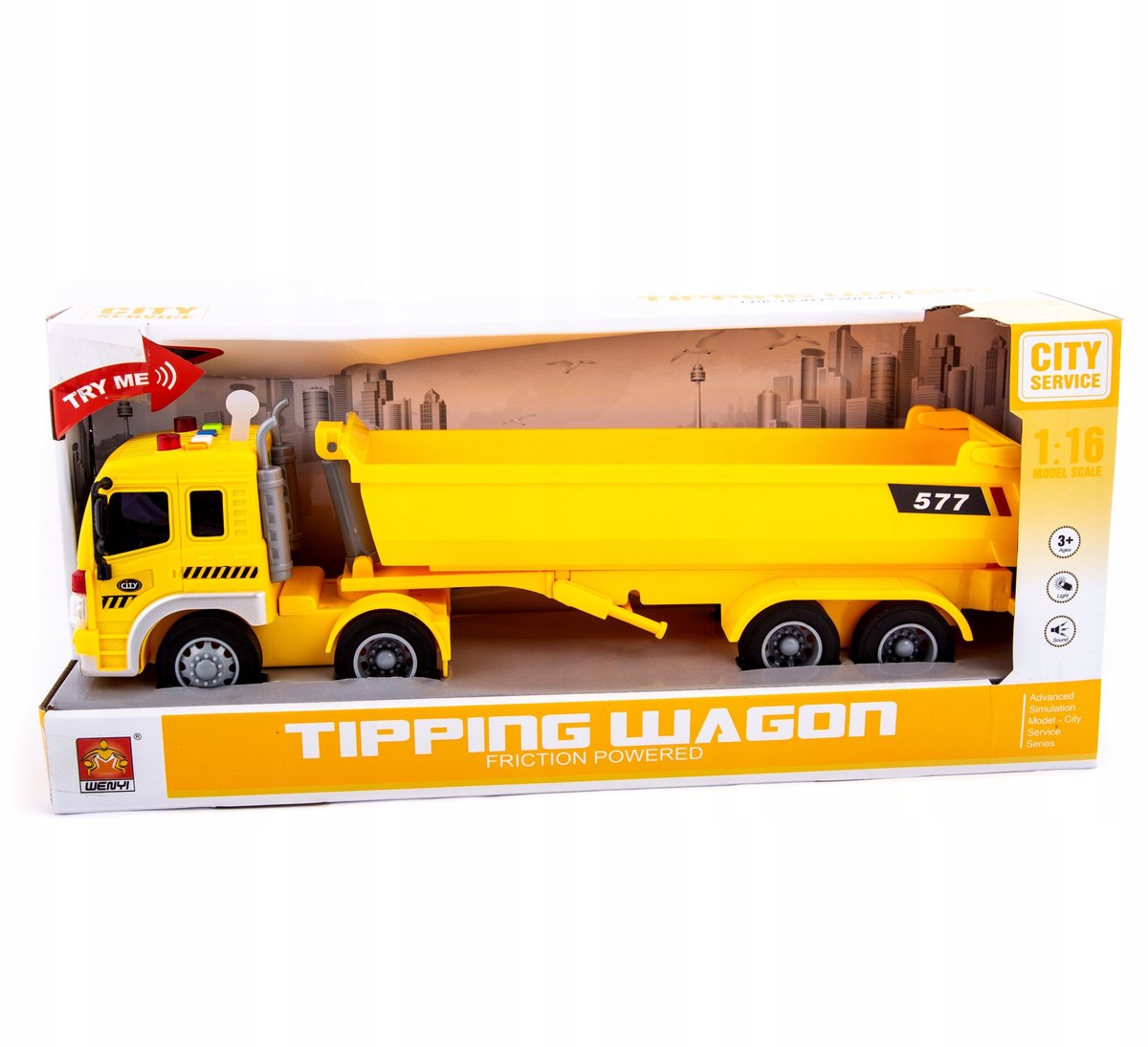 Gele Vrachtwagen Kiepwagen met Geluid en Licht - 39cm