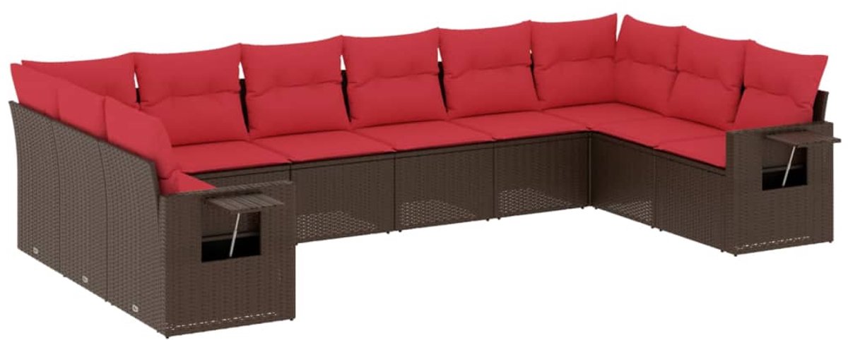 vidaXL - 10-delige - tuinbankset - met - kussens, - bruin - polyrotan