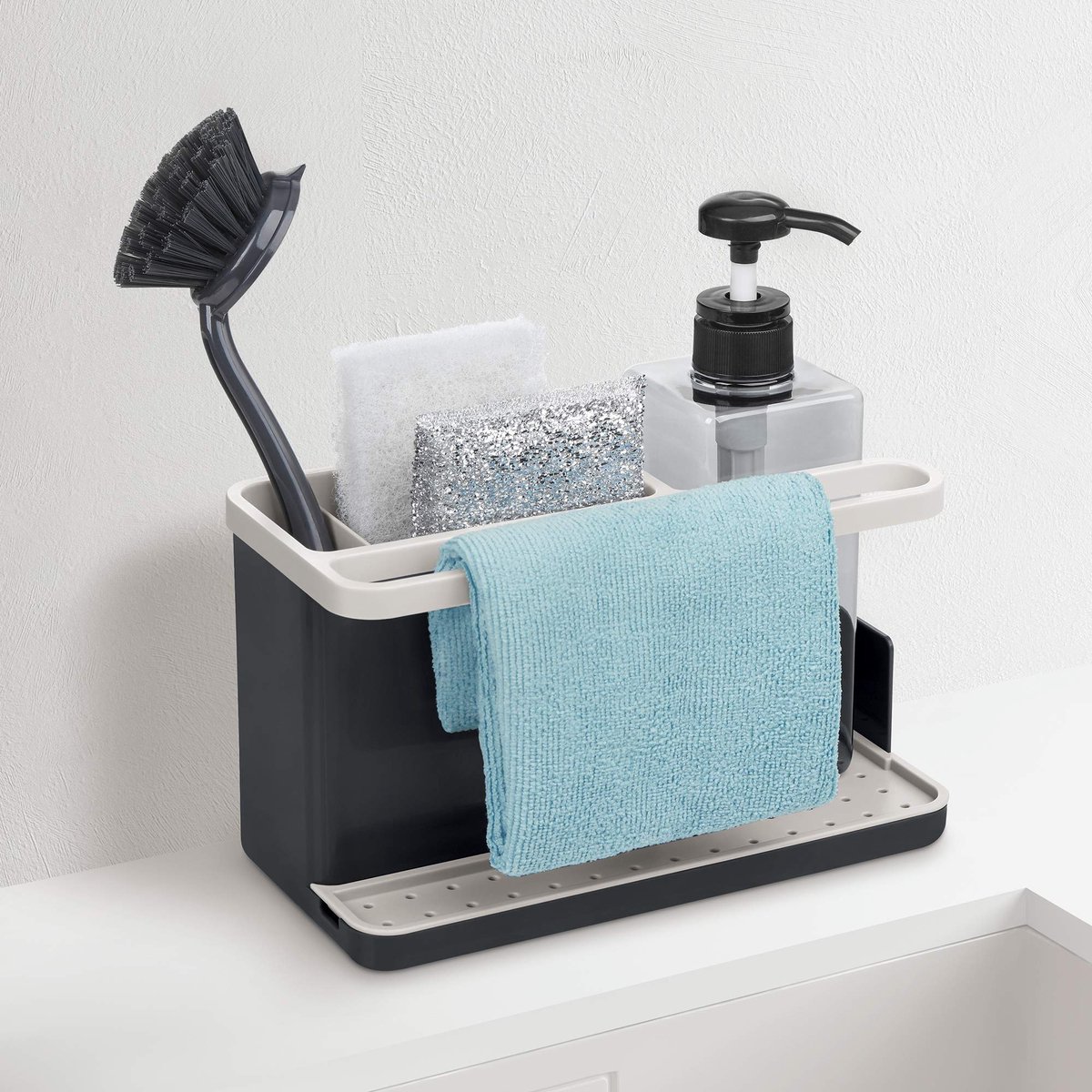 Ibenzoa® Handige keukenorganizer met geïntegreerde zeepdispenser en lekbak