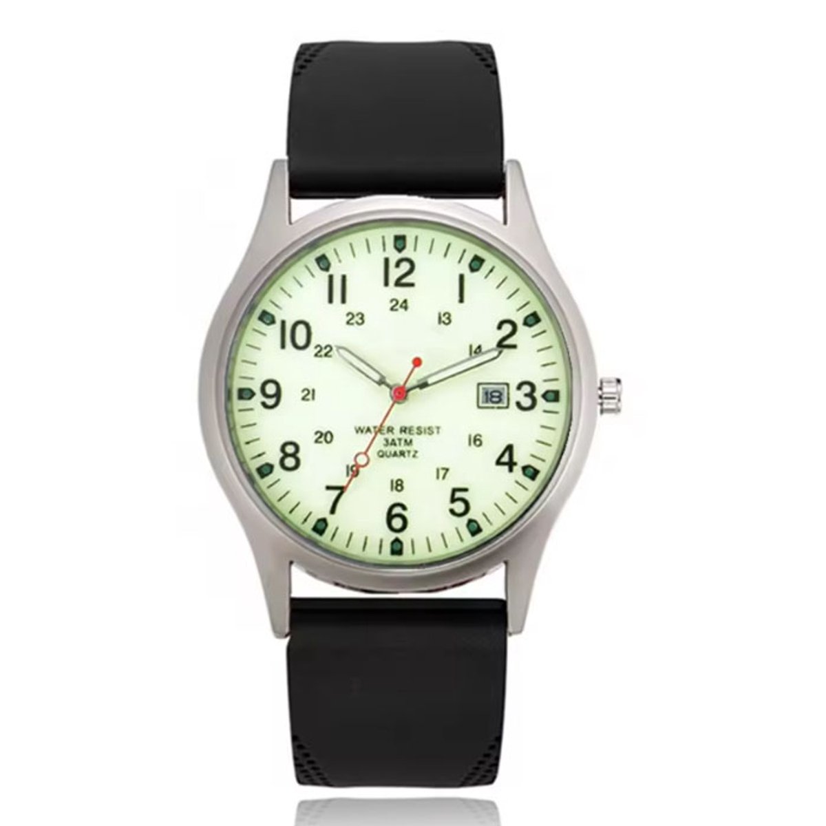 Herenhorloge met glow-in-the-dark wijzerplaat en zwarte band - Waterdicht quartz design