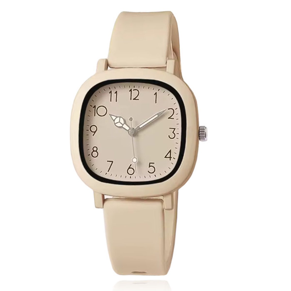 LGT Beige dameshorloge - soft square kast met siliconen band