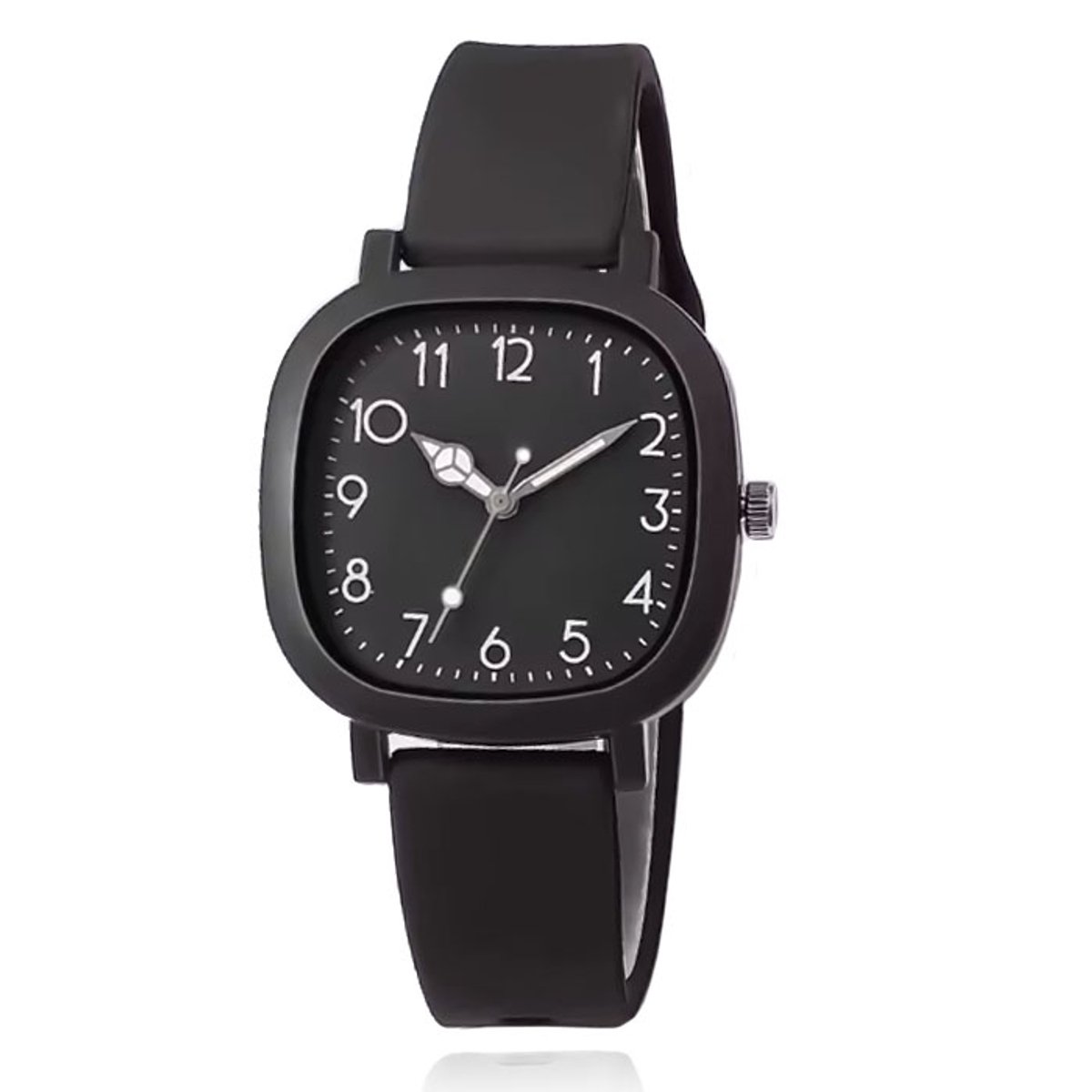 LGT Zwart dameshorloge - moderne square look met siliconen band