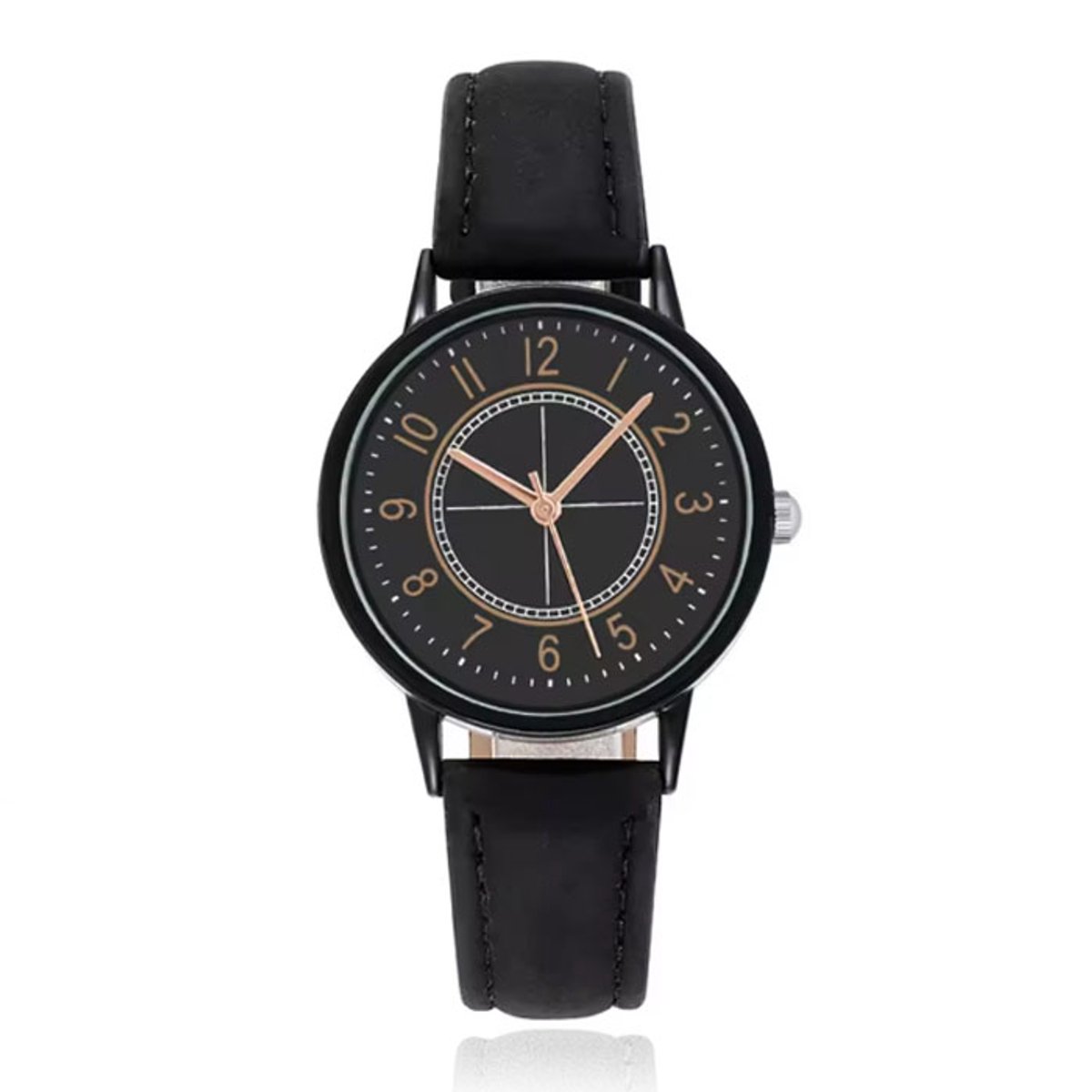 LGT klassiek herenhorloge met zwarte leren band en zwarte wijzerplaat